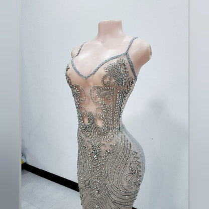 Vahalah Spaghetti Rhinestone Mermaid Gown RTS