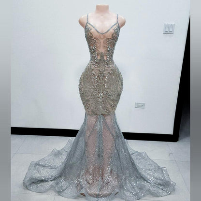 Vahalah Spaghetti Rhinestone Mermaid Gown RTS