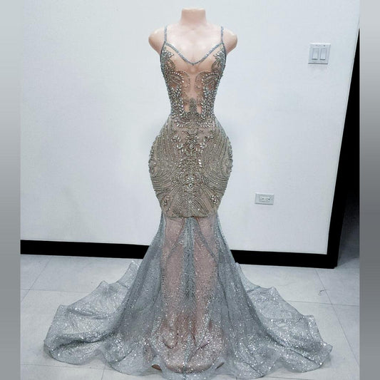 Vahalah Spaghetti Rhinestone Mermaid Gown RTS