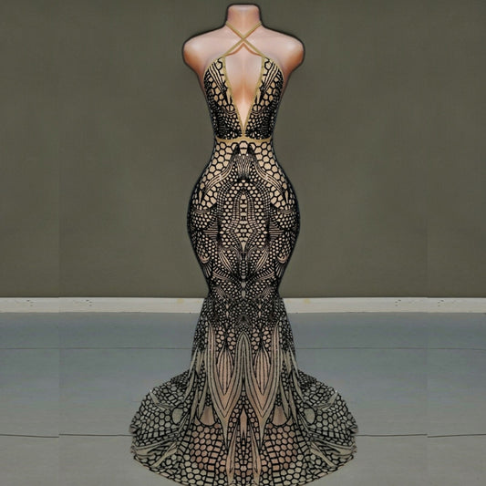 Black Sequin Nubian Mermaid dress