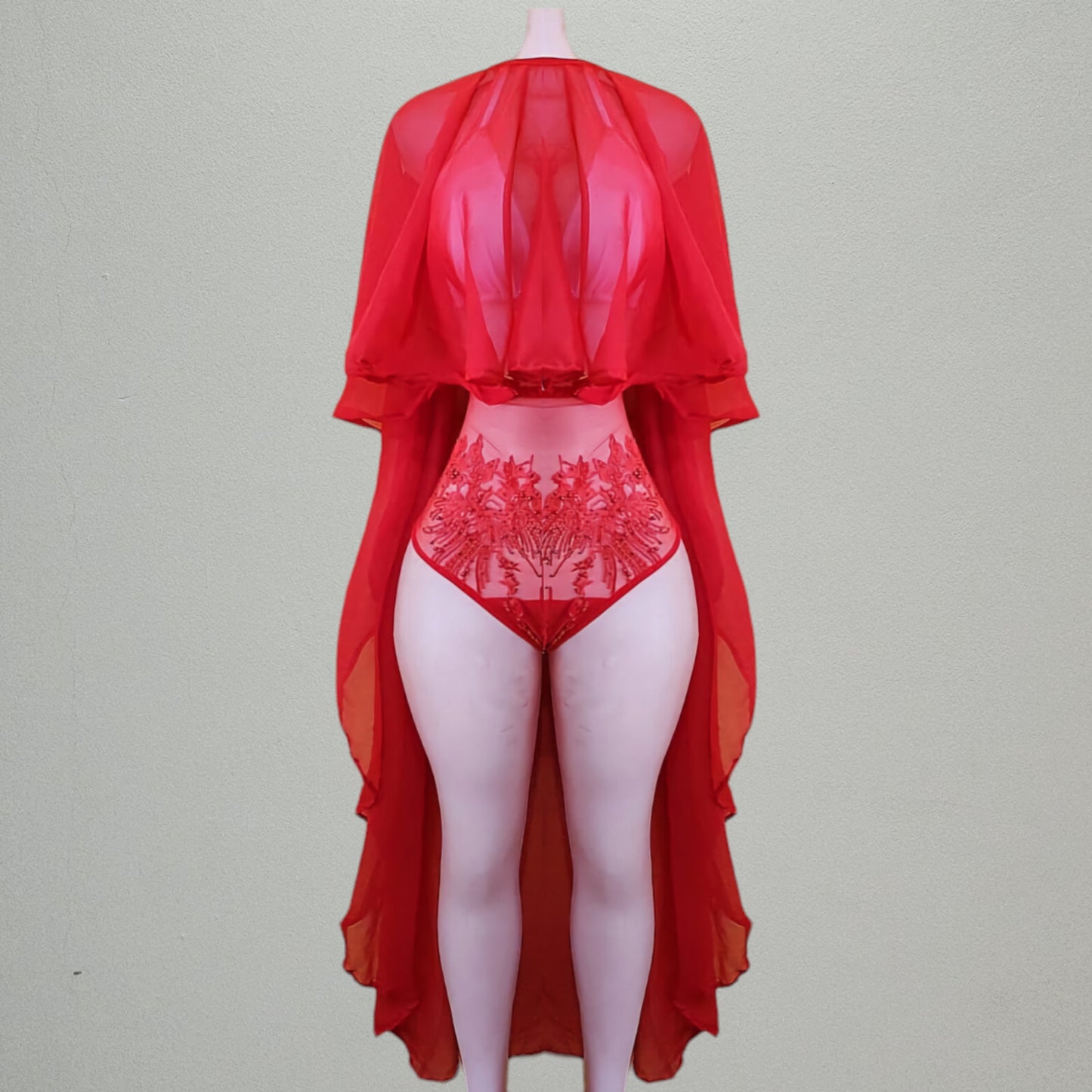 Camparie asimi embroidery high waist swimsuit and cover up