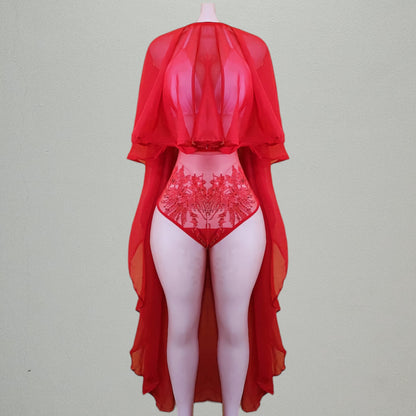 Camparie asimi embroidery high waist swimsuit and cover up