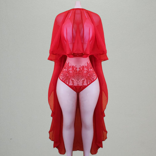 Camparie asimi embroidery high waist swimsuit and cover up