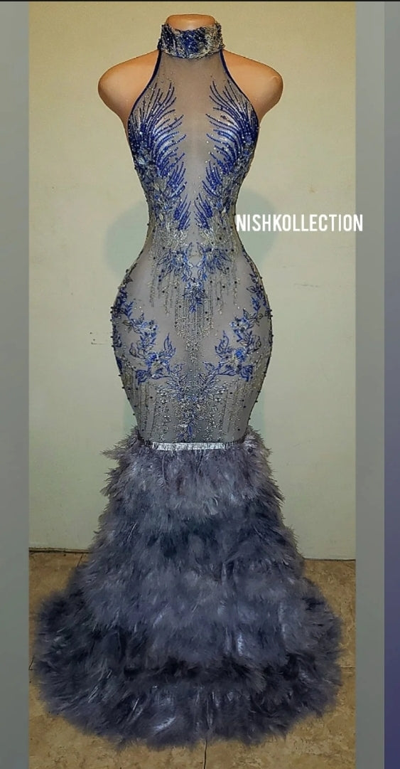 Asimi Azure embroidery feather gown