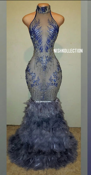 Asimi Azure embroidery feather gown