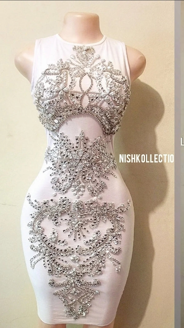 Dubia white rhinestone dress