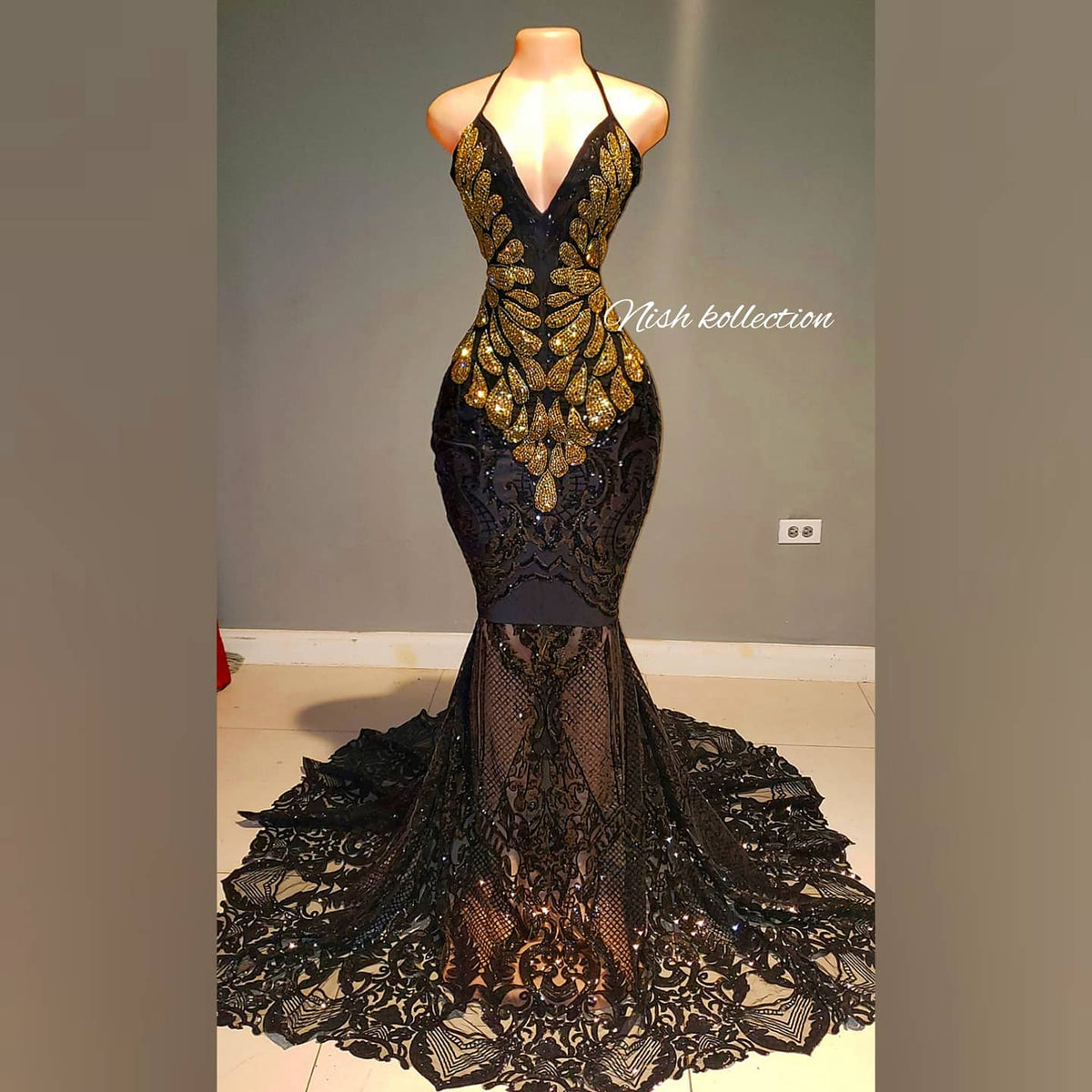 Black with Gold rhinestone Amani Viking Dress – Nishkollection