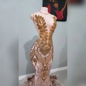 Silver Gigi Amani Rhinestone Multicolored Sequin Gown
