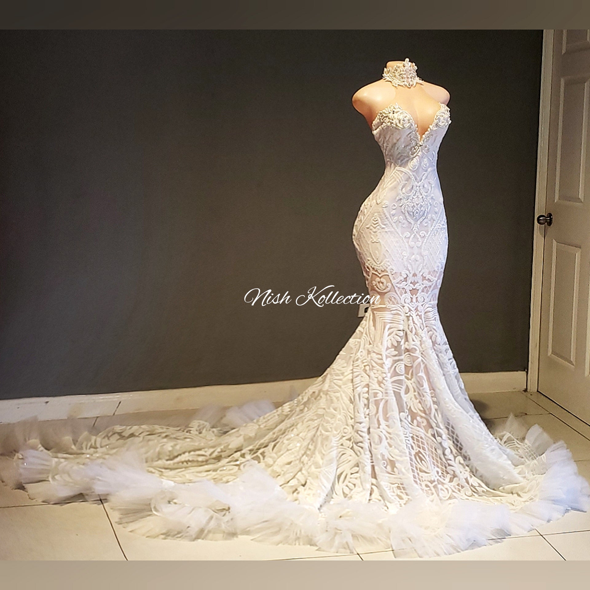 Crystal Pearl Tulle Mermaid Gown – Nishkollection