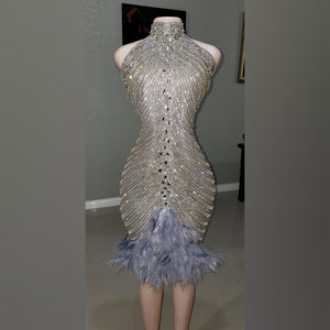 Diamond V Zena Rhinestone Feather Mini Dress