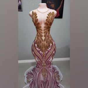 Gold Gigi Amani Rhinestone Multicolored Sequin Gown