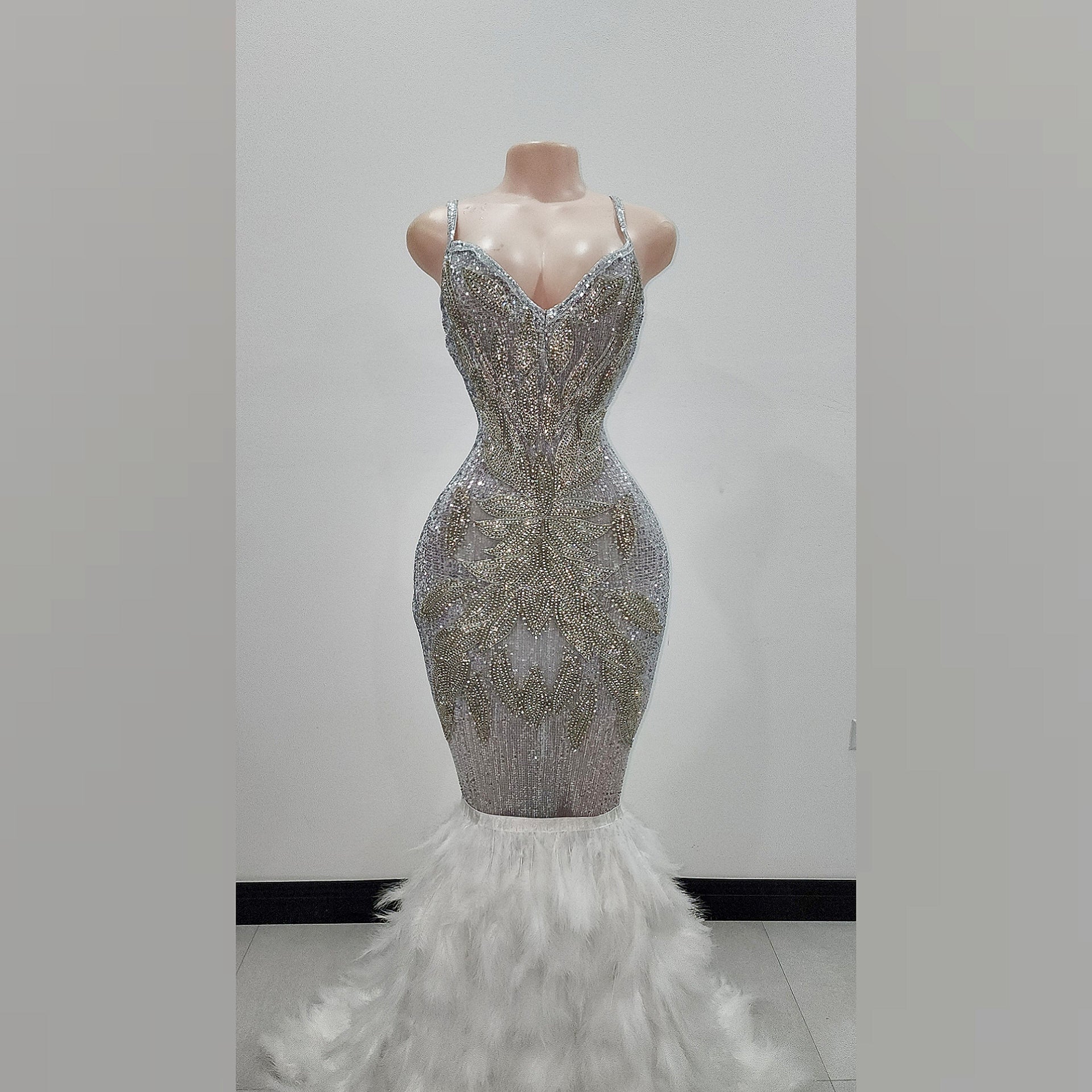 Leah Melani Feather Mermaid Gown